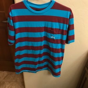 Blue/Maroon Striped Stussy T Shirt w Pocket